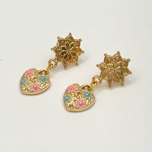 Gold Floral Heart Drop Earrings